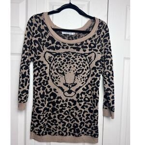Cotton Emporium Leopard Print Sweater Size Medium Brown Black Animal Print